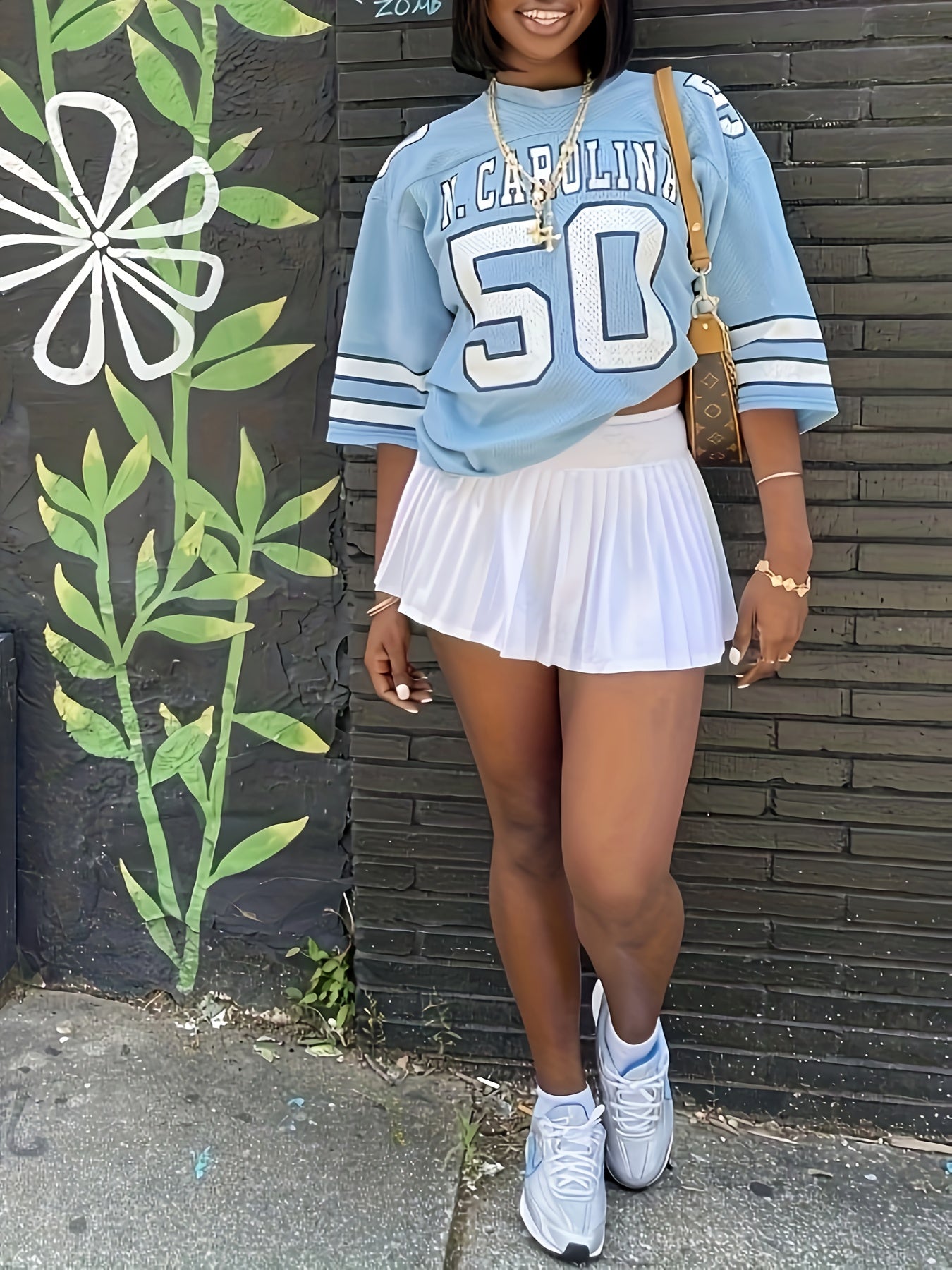 WLWXR Women's Athletic Street-Style Striped Oversized T-Shirt - V-Neck Geometric Letter & Number Print, Loose-Fit Mid-Stretch Fabric, Machine Washable All-Season Casual Tee, Sporty Apparel, Comfortable Wear